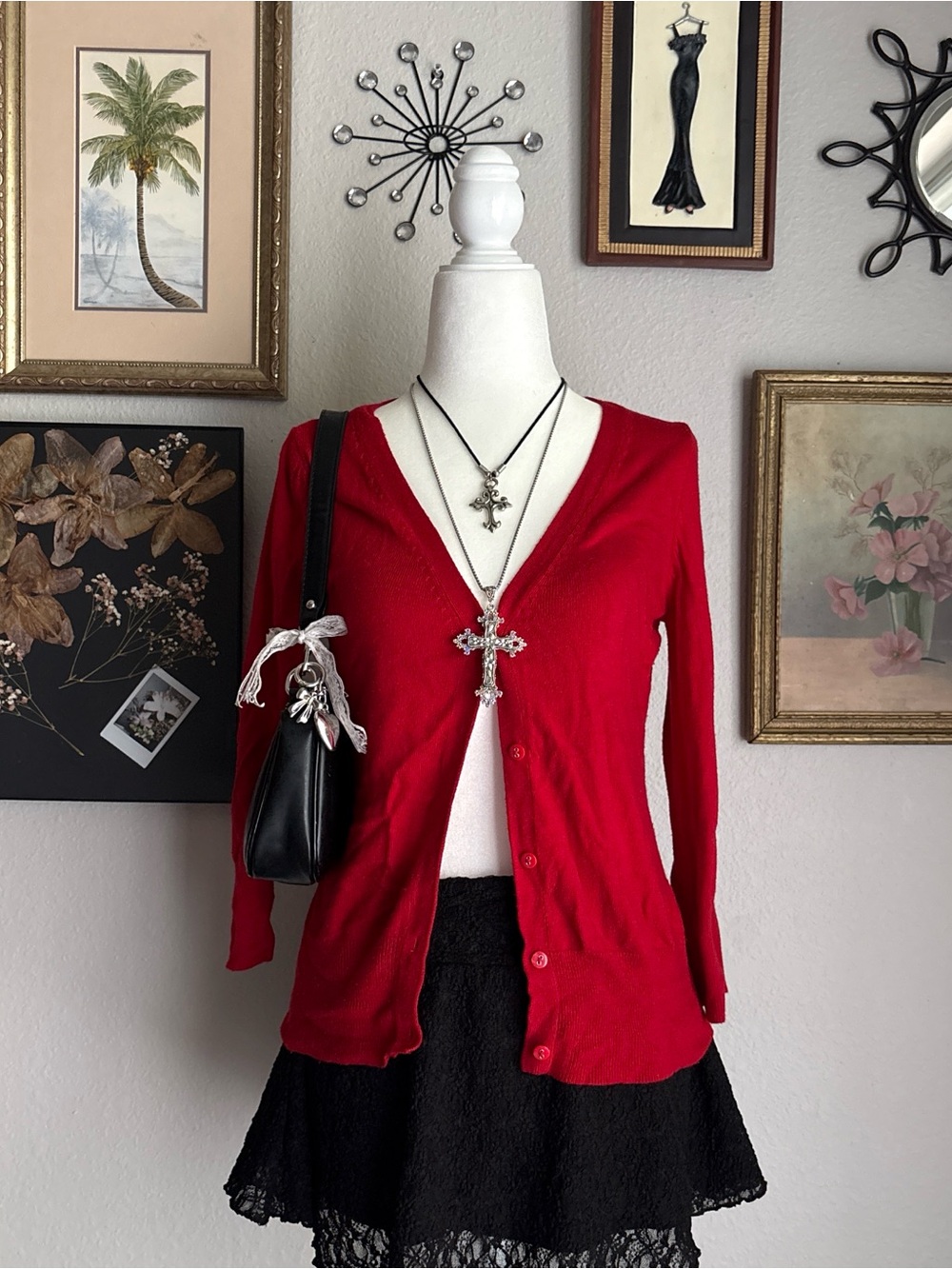 Mossimo Supply Co. Red V-Neck Button Cardigan
